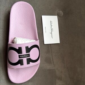 Salvatore Ferragamo Pink and Black Slippers